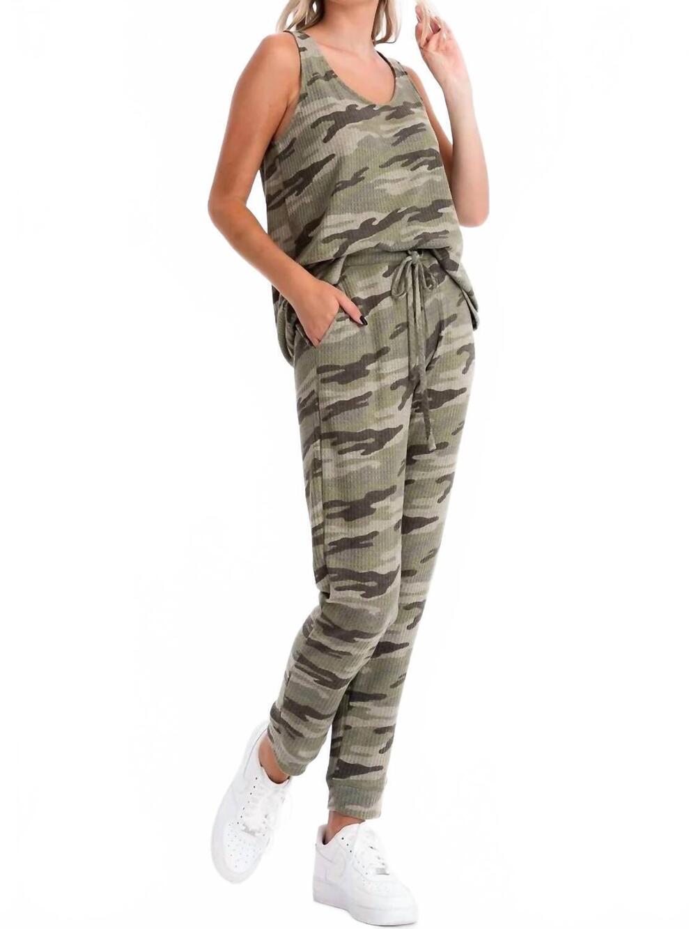NEW CY FASHION camo ribbed knit lounge set in olive